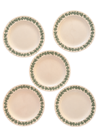 Set of five 10-inch Wedgwood green grapevine plates on cream