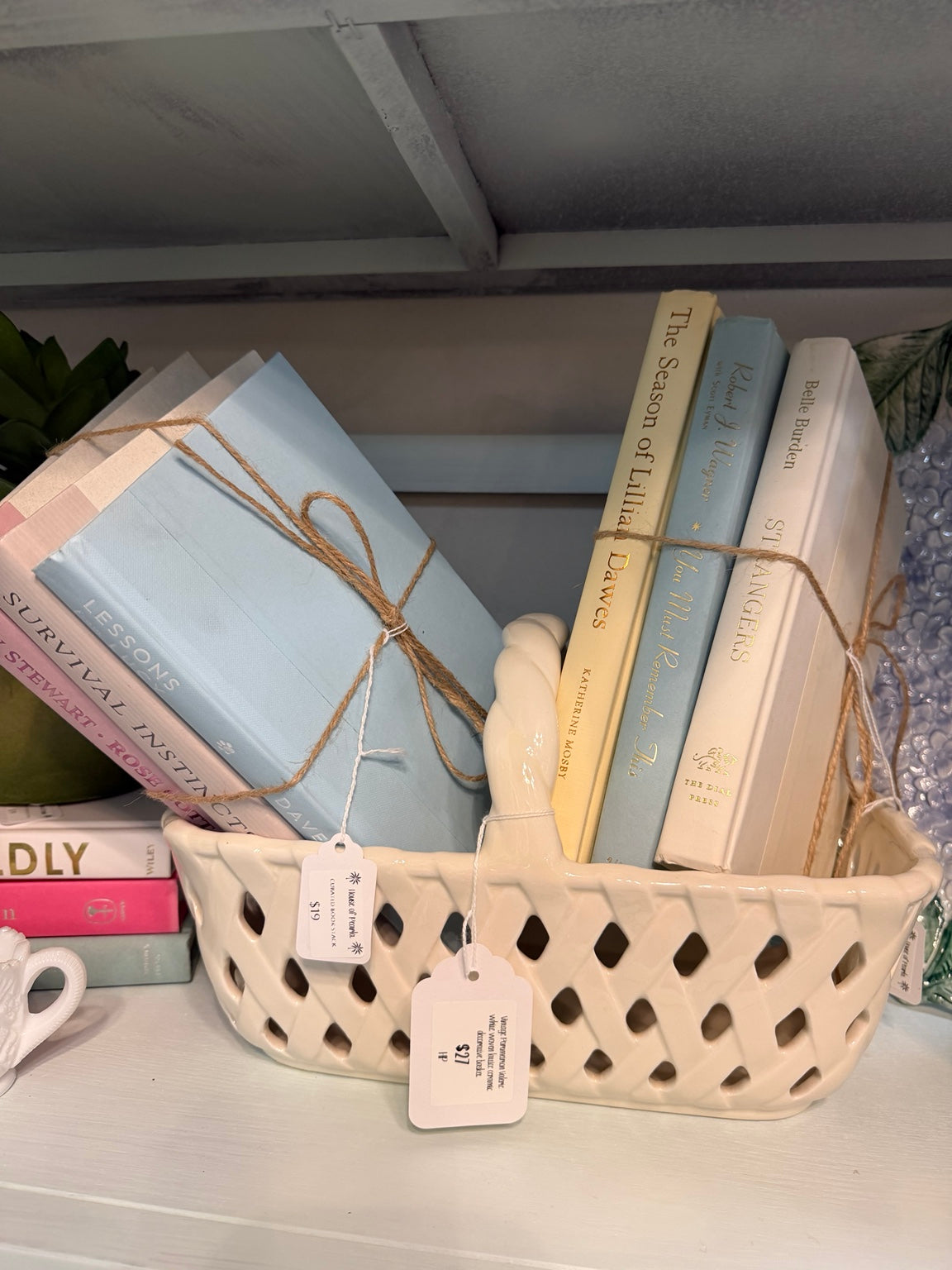 White Ceramic Openwork Basket with Handle