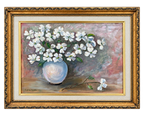 White dogwood blossoms in a pale blue vase, signed Lucille Merrill, ornate gold frame, 20 by 16 inches